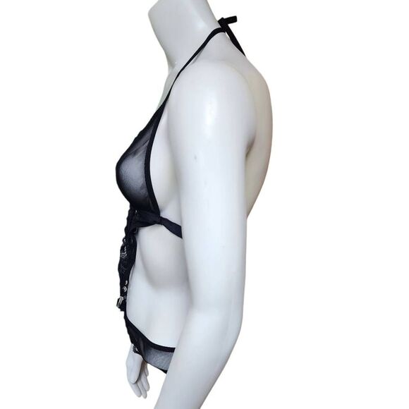 AvidLove Black Deep V Lace & Mesh Crotchless Teddy (S) - Picture 6 of 8